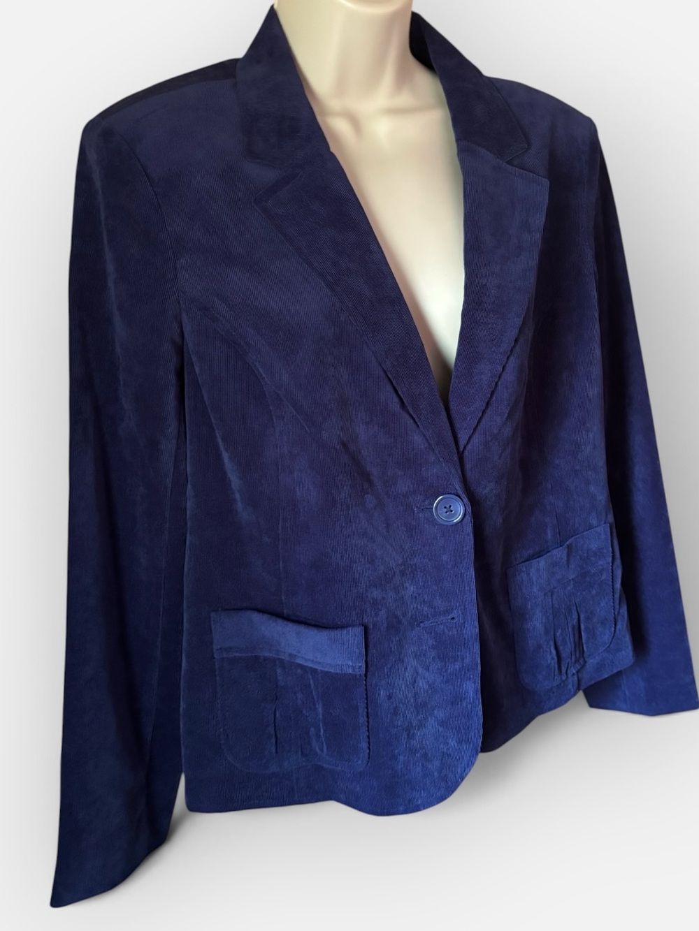 Studio Works Navy Blue Corduroy Structured Two Button Career Blazer Size 10 - Picture 5 of 9